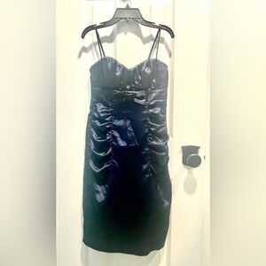 Cute Satin Spaghetti Strap Navy Dress with Bow